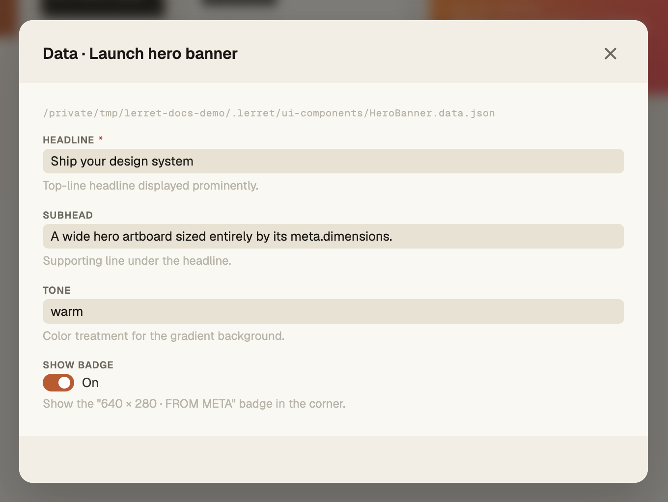 The schema-driven data editor for the hero banner