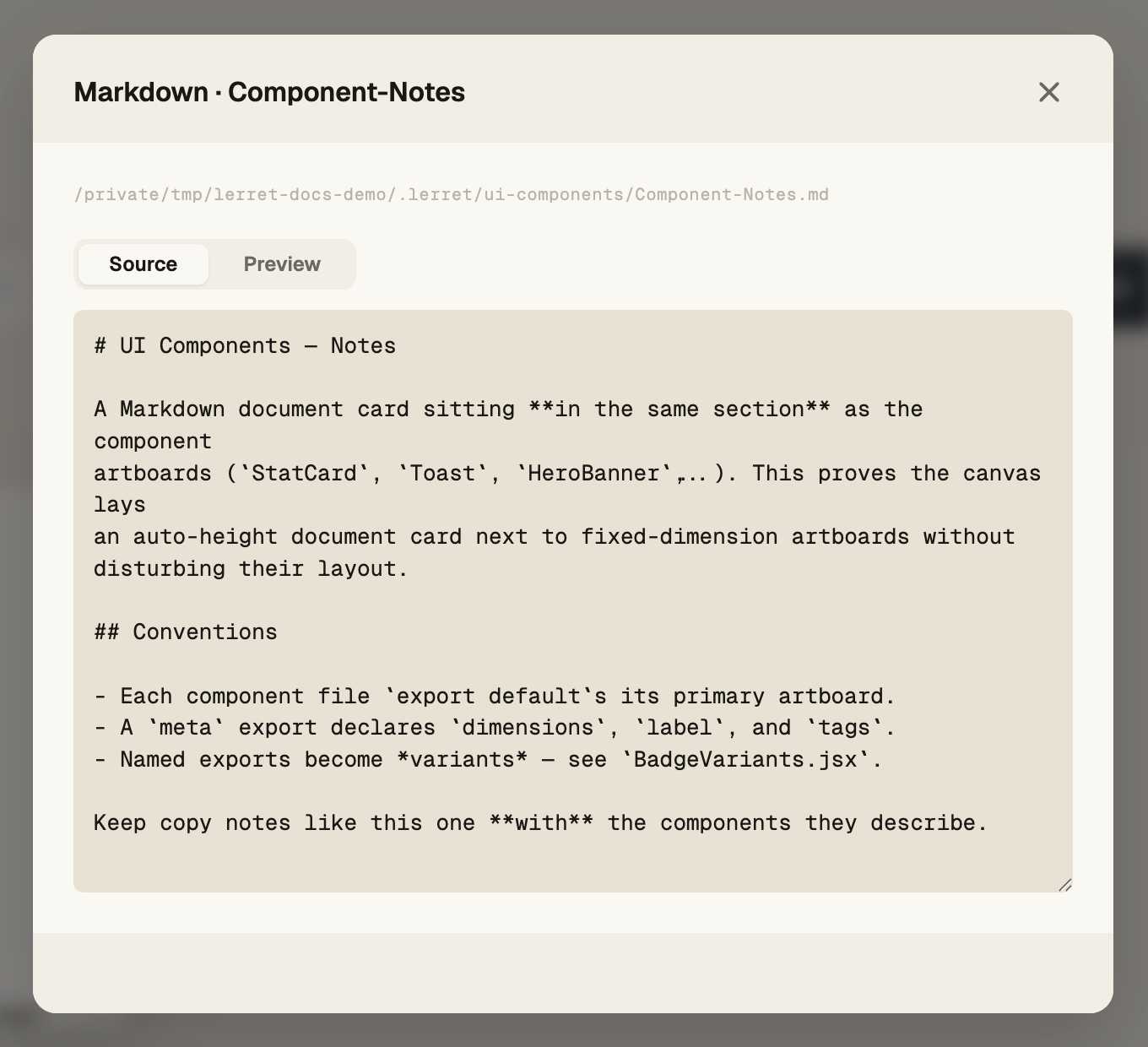 The markdown editor with side-by-side Source and Preview panes