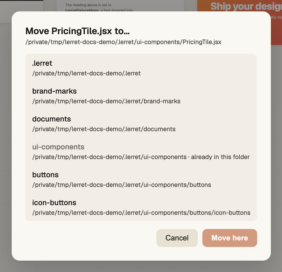 The Move-to picker listing destination folders